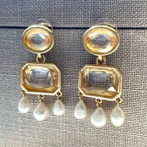 Oscar de la Renta Chandelier Earrings with Pearl Drops